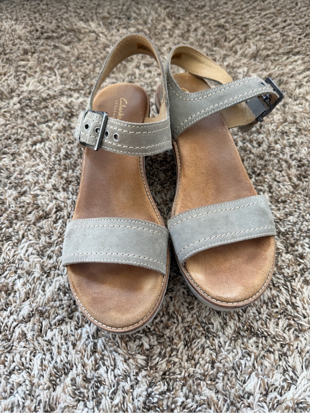 Clarks Women's Gray Suede Ankle-Strap Sandals
